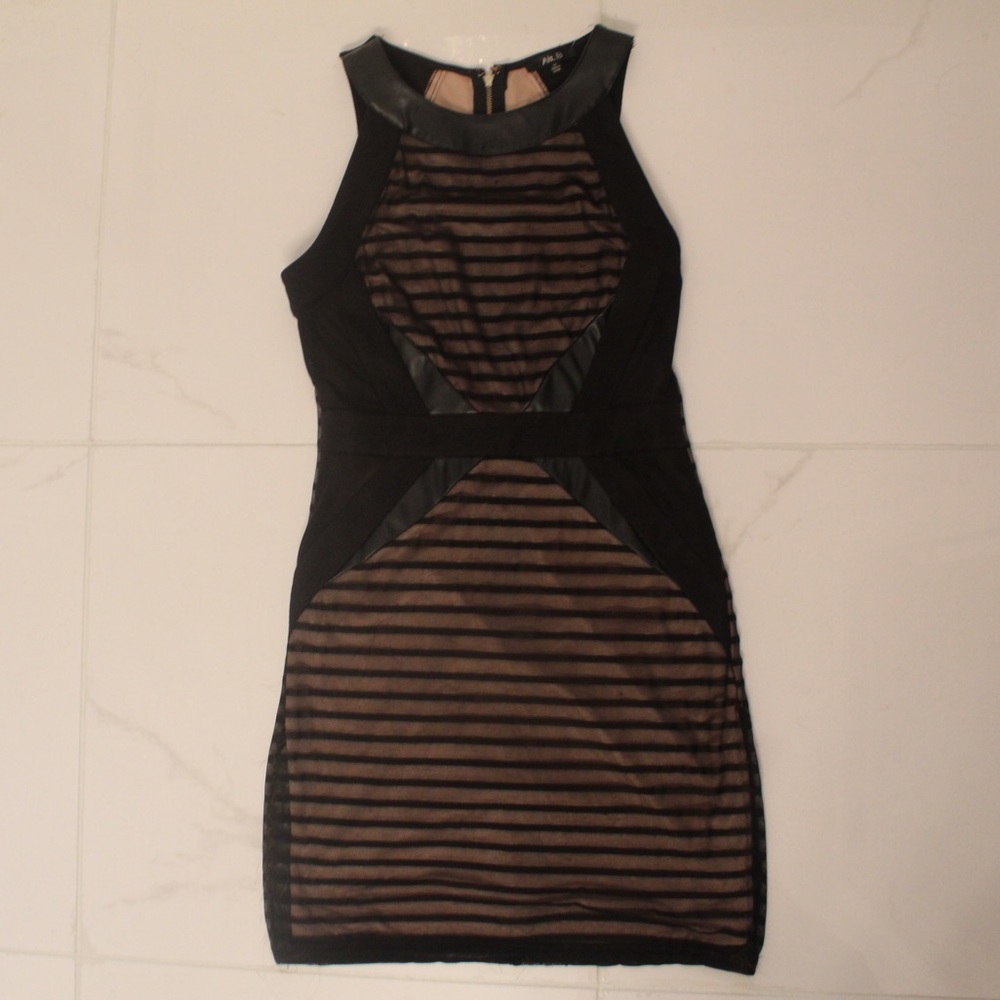 Sexy Striped Leather Mini Dress
